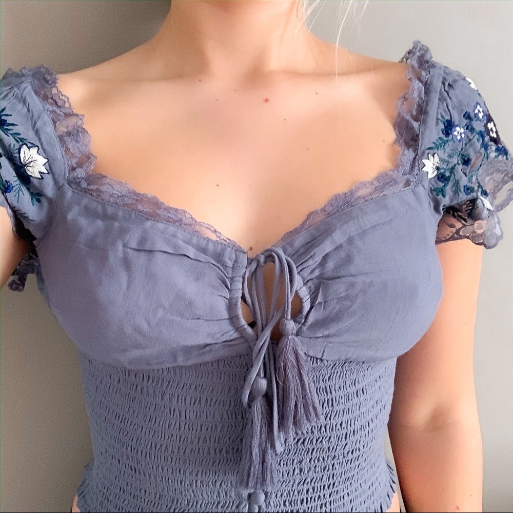 Free People true to the heart top floral sleeve
